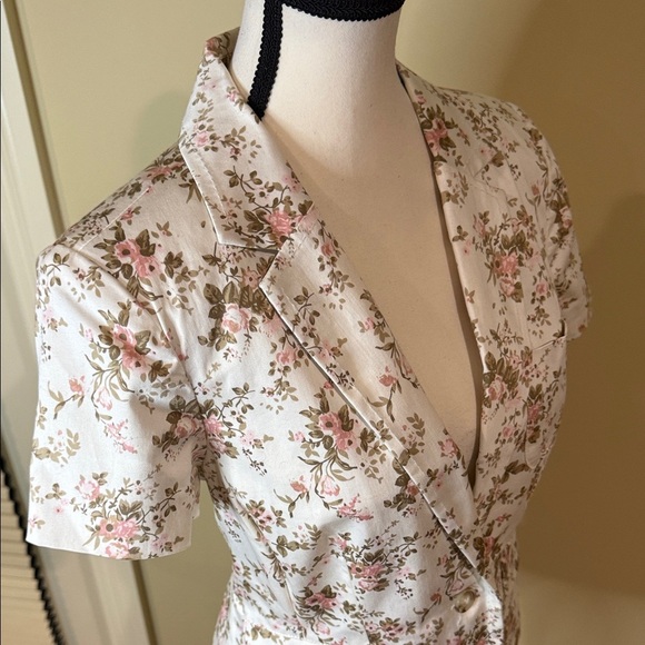 Smart Set Floral Blazer White Pink Green Short Sleeved Light Single Button Sz 9 - Picture 2 of 14